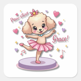 Sticker Carré Kawaii Ballet Poodle avec un tutu frileux