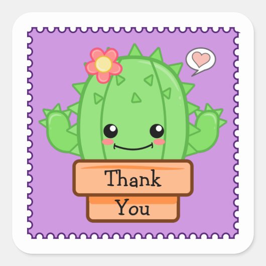 Sticker Carré Kawaii Cactus Merci (Devant)