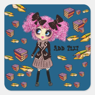 Sticker Carré Kawaii Cadeaux d'étudiante avec PinkyP