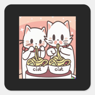 Sticker Carré Kawaii Chat Pho Soupe Noodle Alimentation Asiatiqu