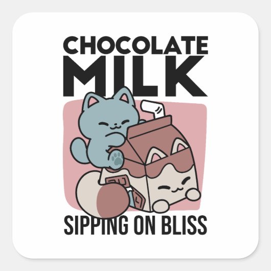 Sticker Carré Kawaii Chocolate Milk Cat – Cozy Drink & Cuteness (Devant)
