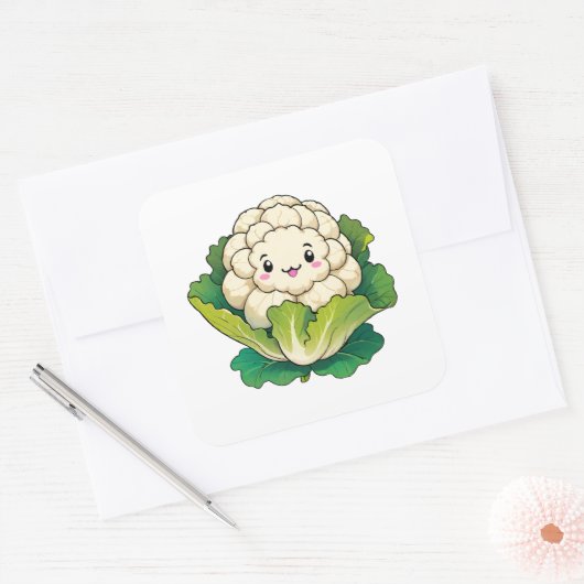 Sticker Carré Kawaii Chou-fleur (Enveloppe)