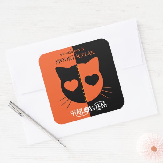 Sticker Carré Kawaii Déplaisant Cute Cat Spooktacular Halloween (Enveloppe)