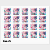 Sticker Carré Kawaii fille de crème glacée (Feuille)