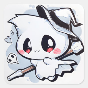 Sticker Carré Kawaii Ghost 01