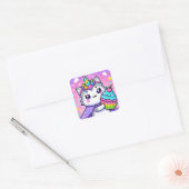 Sticker Carré Kawaii Kitty Avec cupcake Anniversaire (Enveloppe)