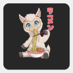 Sticker Carré Kawaii Llama Ramen Noodles Japonais Anime Blé