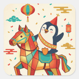 Sticker Carré Kawaii Lunar Parade Année du Cheval