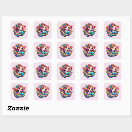 Sticker Carré Kawaii Mermaid (Feuille)