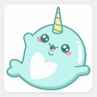 Sticker Carré Kawaii Narwhal