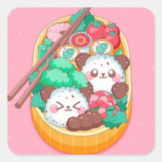 Sticker Carré Kawaii Panda Sushi