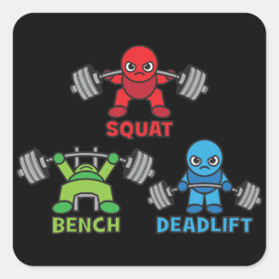 Sticker Carré Kawaii Powerlifter - Squat, Presse À Banc, Deadlif