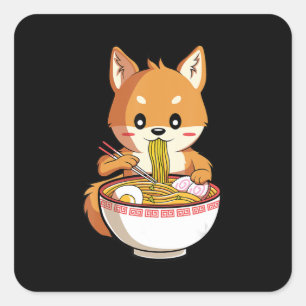 Sticker Carré Kawaii ramen shiba inu   cadeau amoureux de nouill