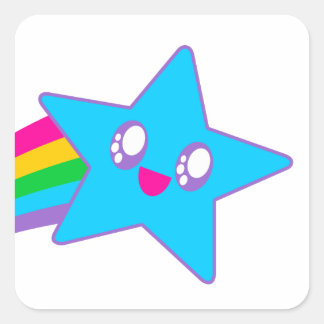 Sticker Carré Kawaii Rave Neon Étoile Arc-en-ciel