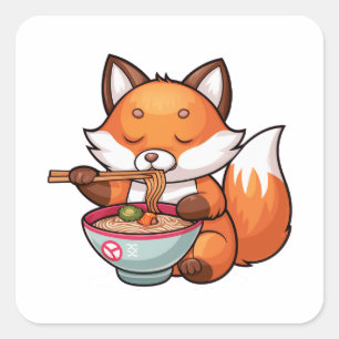 Sticker Carré Kawaii renard ramen