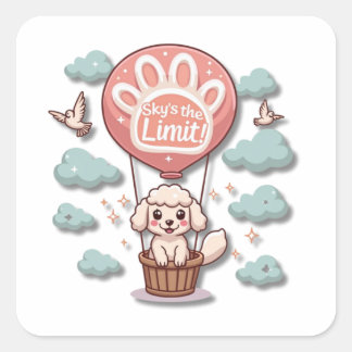 Sticker Carré Kawaii Sheepdog dans un ballon à air chaud