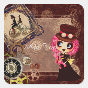 Sticker Carré Kawaii Steampunk PinkyP