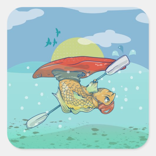 Sticker Carré Kayak de poisson amusant (Devant)