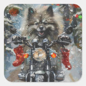 Sticker Carré Keeshond chien équitation moto Noël (Devant)