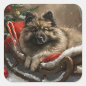 Sticker Carré keeshond Festive de Noël de chien (Devant)
