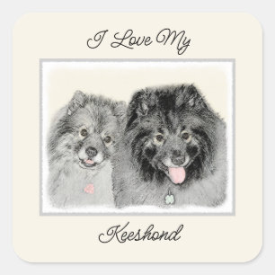 Sticker Carré Keeshond Graphics Keeshond Maman et son