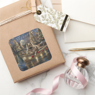 Sticker Carré Keeshond Noël Festive Voyage