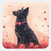 Sticker Carré Kelpie australienne avec Roses - Saint Valentin (Devant)