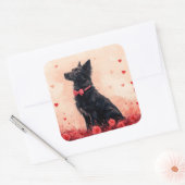 Sticker Carré Kelpie australienne avec Roses - Saint Valentin (Enveloppe)