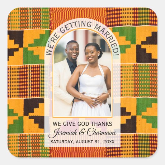 Sticker Carré Kente Photo Custom Name WEDDING (Devant)