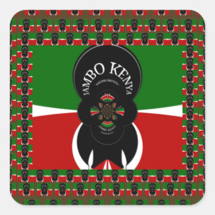 Sticker Carré Kenya Lovely back rouge vert coeur ethnique tribal