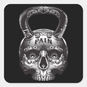 Sticker Carré Kettlebell Skull - Gym entraînement Motivational