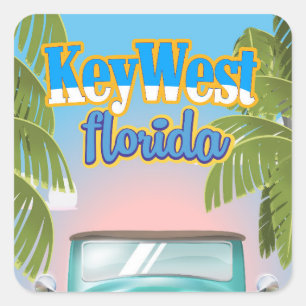 Sticker Carré Key West, affiche vintage de voyage de la Floride