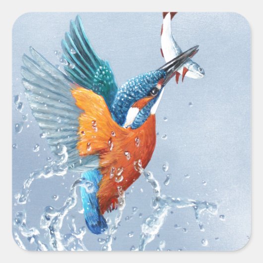 Sticker Carré Kingfisher qui sort de l'eau (Devant)
