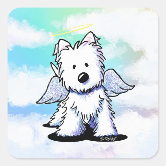 Sticker Carré KiniArt Westie Angel Rainbow (Devant)