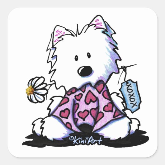 Sticker Carré KiniArt Westie Flowers XOX (Devant)