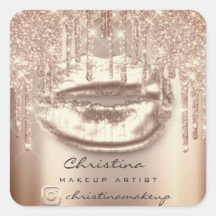 Sticker Carré Kiss Lips Maquillage Artiste Parties scintillant I