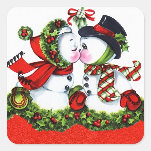 Sticker Carré Kisser Snowman Couple (Devant)