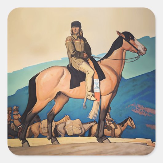 Sticker Carré Kit Carson avec des montagnards par Maynard Dixon (Devant)