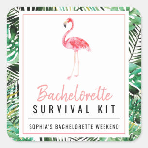 Sticker Carré Kit de survie Flamant rose tropical