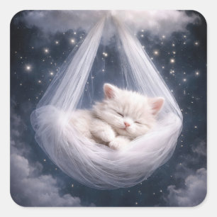 Sticker Carré Kiton de Baby Shower dans un hamac en tulle