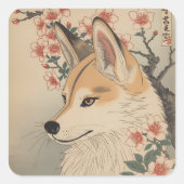 Sticker Carré Kitsune & cherry blossom (Devant)