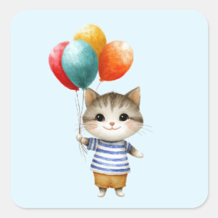 Sticker Carré Kitten avec ballons d'anniversaire   Célébration d