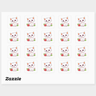 Sticker Carré Kitten avec Rose rouge