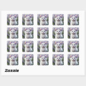 Sticker Carré Kitten Blanc Avec Lilac Laurel (Feuille)