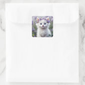 Sticker Carré Kitten Blanc Avec Lilac Laurel (Sac)