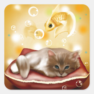 Sticker Carré Kitten Dreaming