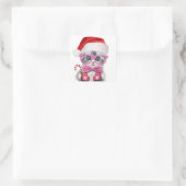 Sticker Carré Kitten in Christmas hat (Sac)
