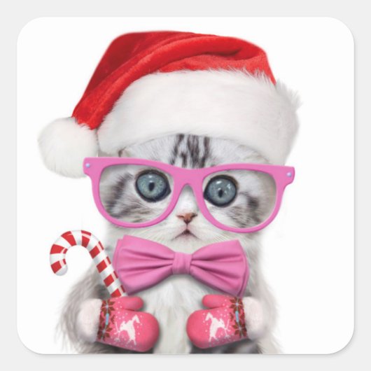 Sticker Carré Kitten in Christmas hat (Devant)