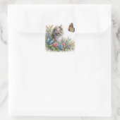 Sticker Carré Kitten Looking At Orange Butterfly (Sac)