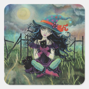 Sticker Carré Kitten Witch Art Imaginaire Par Molly Harrison